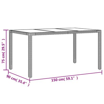 vidaXL Garden Table 150x90x75 cm Tempered Glass and Poly Rattan Black