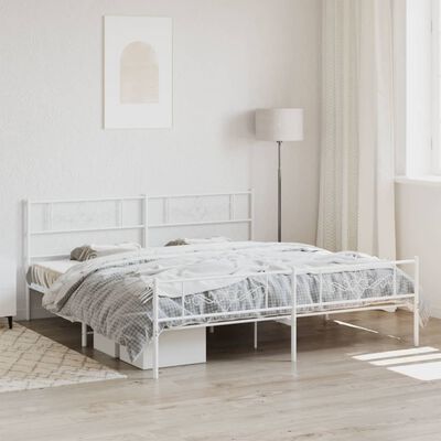 vidaXL Metal Bed Frame without Mattress with Footboard White 180x200 cm Super King