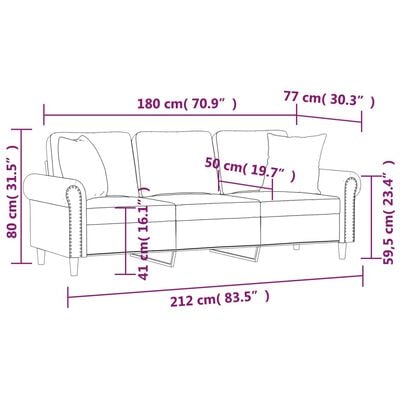 vidaXL 3-Seater Sofa with Throw Pillows Light Grey 180 cm Velvet