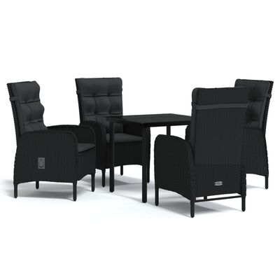 vidaXL 5 Piece Garden Dining Set with Cushions Black