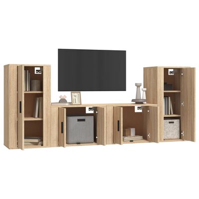 vidaXL 4 Piece TV Cabinet Set Sonoma Oak Engineered Wood