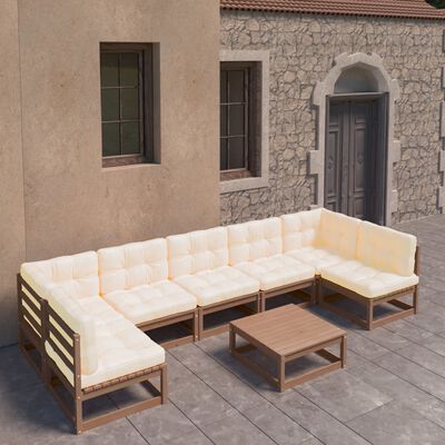 vidaXL 8 Piece Garden Lounge Set&Cushions Honey Brown Solid Pinewood