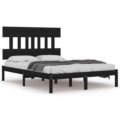 vidaXL Bed Frame without Mattress Black 135x190 cm Double Solid Wood