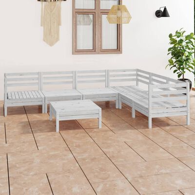 vidaXL 7 Piece Garden Lounge Set Solid Wood Pine White