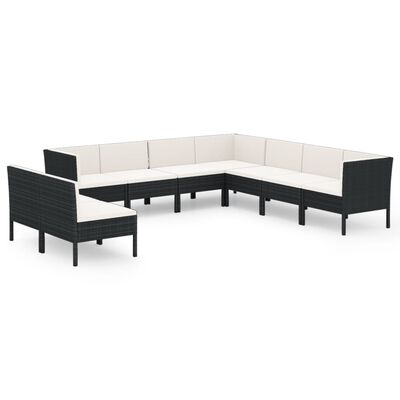 vidaXL 9 Piece Garden Lounge Set with Cushions Poly Rattan Black