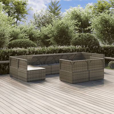 vidaXL 9 Piece Garden Lounge Set with Cushions Grey Poly Rattan