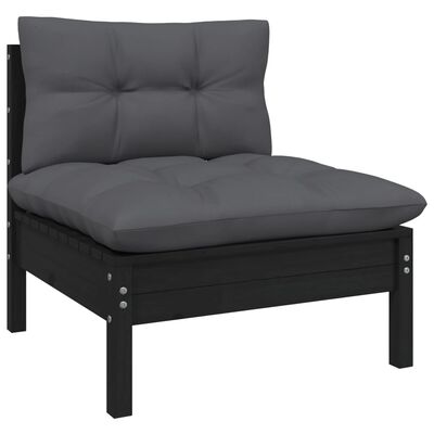 vidaXL 6 Piece Garden Lounge Set with Cushions Black Solid Pinewood