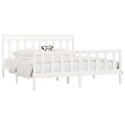 vidaXL Bed Frame without Mattress White Solid Wood Pine 180x200 cm Super King