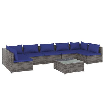 vidaXL 8 Piece Garden Lounge Set with Cushions Poly Rattan Grey