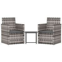 vidaXL 3 Piece Outdoor Lounge Set with Cushions Poly Rattan Grey