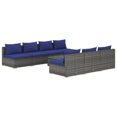 vidaXL 8 Piece Garden Lounge Set with Cushions Poly Rattan Grey