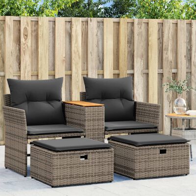 vidaXL Garden Sofa 2-Seater with Stools Grey Poly Rattan