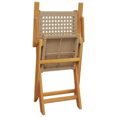 vidaXL Folding Garden Chairs 4 pcs Beige Poly Rattan and Solid Wood