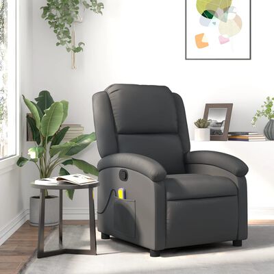 vidaXL Massage Recliner Chair Grey Real Leather