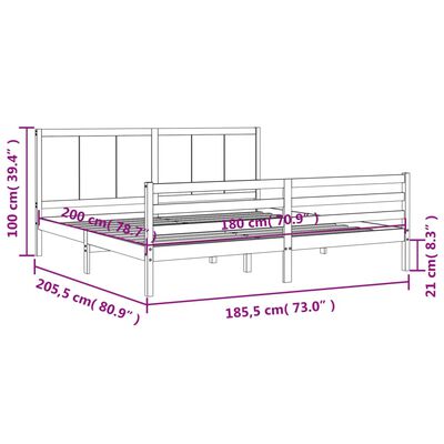 vidaXL Bed Frame without Mattress White Super King Size Solid Wood