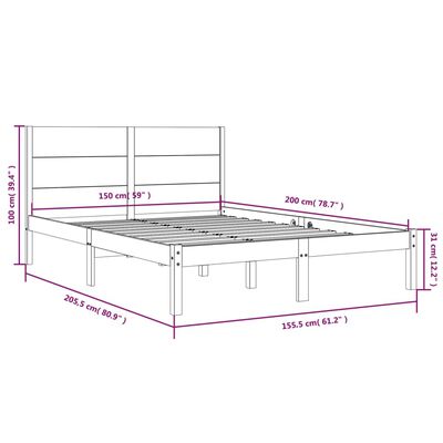 vidaXL Bed Frame White Solid Wood 150x200 cm King Size