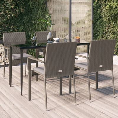 vidaXL 5 Piece Garden Dining Set with Cushions Black and Grey Poly Rattan