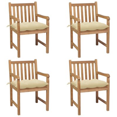 vidaXL Garden Chairs 4 pcs with Cream White Cushions Solid Teak Wood