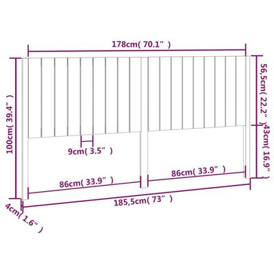 vidaXL Bed Headboard 185.5x4x100 cm Solid Wood Pine