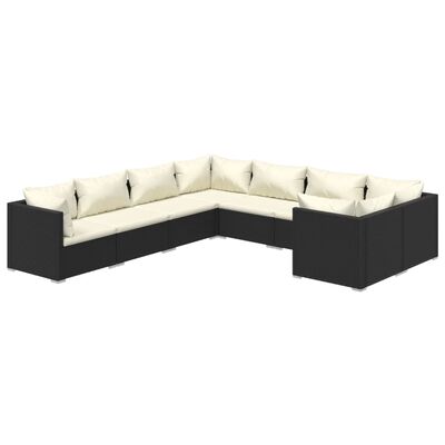 vidaXL 8 Piece Garden Lounge Set with Cushions Poly Rattan Black