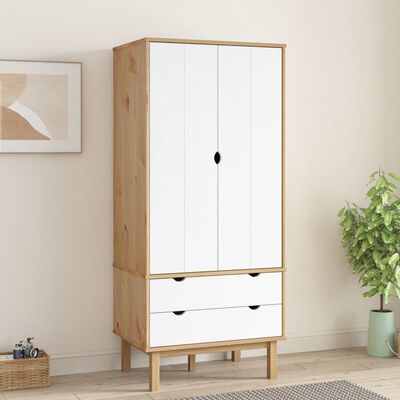 vidaXL Wardrobe OTTA Brown and White 76.5x53x172 cm Solid Wood Pine