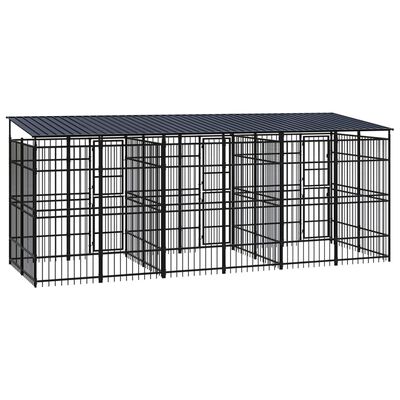 vidaXL Outdoor Dog Kennel with Roof Steel 11.06 m²