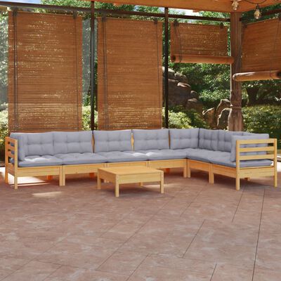 vidaXL 8 Piece Garden Lounge Set with Grey Cushions Solid Pinewood