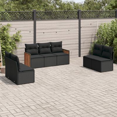 vidaXL 7 Piece Garden Sofa Set with Cushions Black Poly Rattan