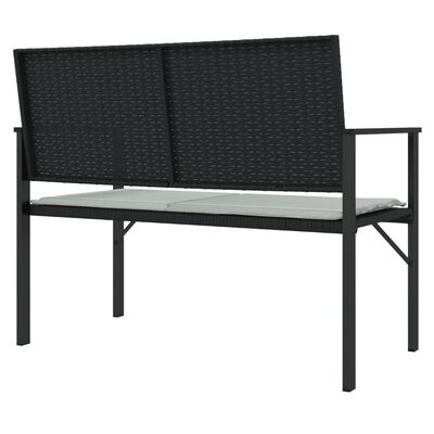 vidaXL 2-Seater Garden Bench with Cushion Black Poly Rattan