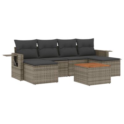 vidaXL 7 Piece Garden Sofa Set with Cushions Grey Poly Rattan