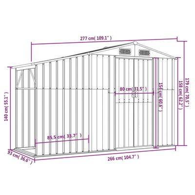 vidaXL Garden Shed Brown 277x93x179 cm Galvanised Steel