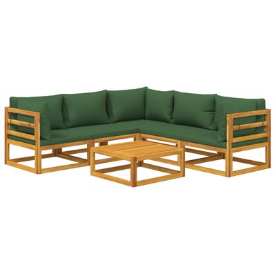 vidaXL 6 Piece Garden Lounge Set with Green Cushions Solid Wood