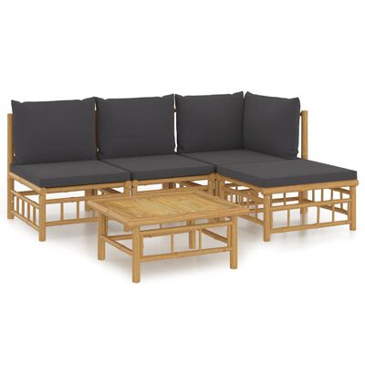 vidaXL 5 Piece Garden Lounge Set with Dark Grey Cushions Bamboo