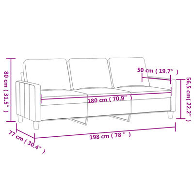 vidaXL 3-Seater Sofa Light Grey 180 cm Fabric