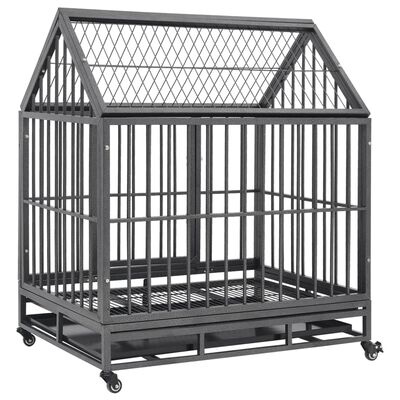 vidaXL Dog Cage with Wheels and Roof Steel 92x62x106 cm