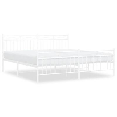 vidaXL Metal Bed Frame without Mattress with Footboard White 180x200 cm Super King