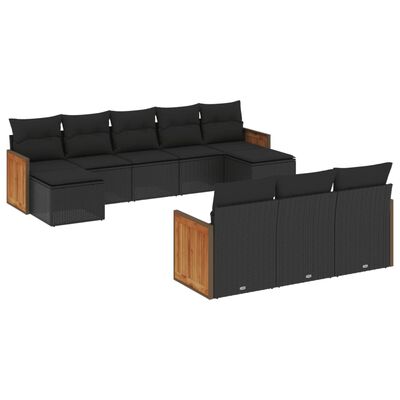 vidaXL 10 Piece Garden Sofa Set with Cushions Black Poly Rattan