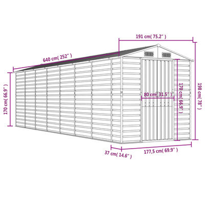 vidaXL Garden Shed Anthracite 191x640x198 cm Galvanised Steel