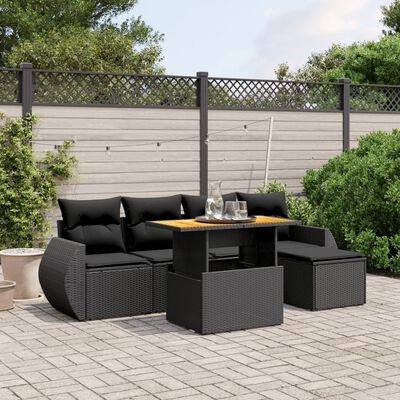 vidaXL 6 Piece Garden Sofa Set with Cushions Black Poly Rattan