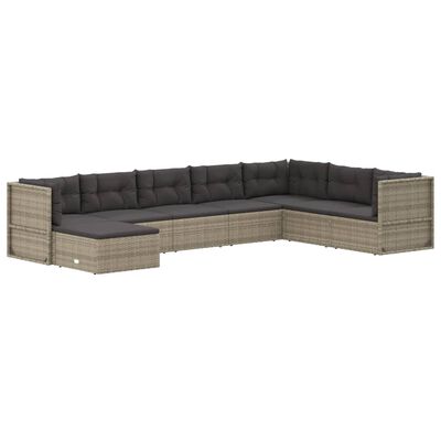 vidaXL 8 Piece Garden Lounge Set with Cushions Grey Poly Rattan