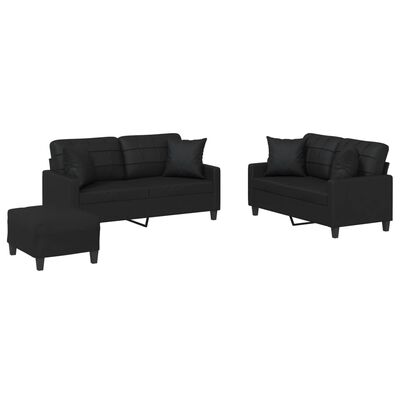 vidaXL 3 Piece Sofa Set with Pillows Black Faux Leather