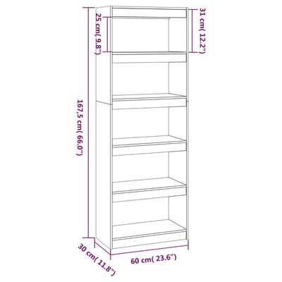 vidaXL Book Cabinet/Room Divider Grey 60x30x167.5 cm Solid Wood Pine