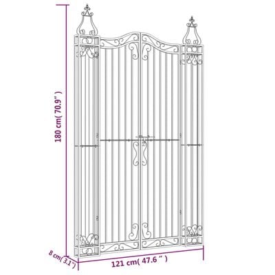 vidaXL Garden Gate Black 121x8x180 cm Wrought Iron