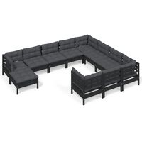 vidaXL 11 Piece Garden Lounge Set with Cushions Black Pinewood