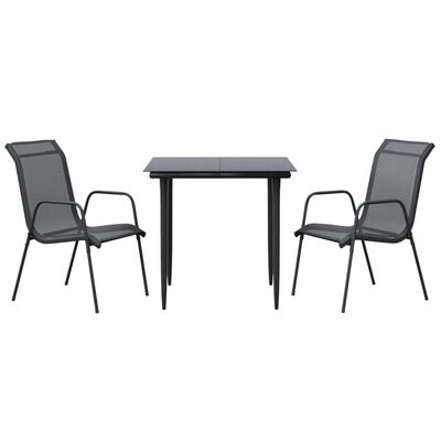 vidaXL 3 Piece Garden Dining Set Black Steel and Textilene