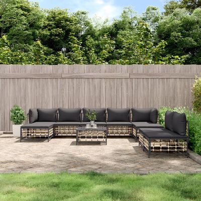 vidaXL 10 Piece Garden Lounge Set with Cushions Anthracite Poly Rattan