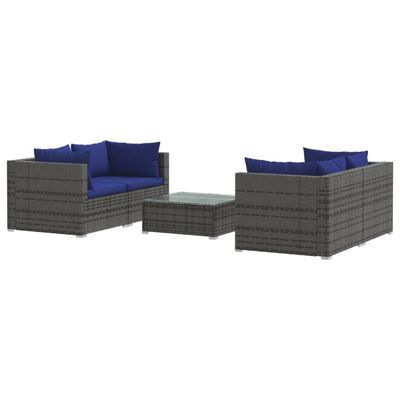 vidaXL 5 Piece Garden Lounge Set with Cushions Poly Rattan Grey