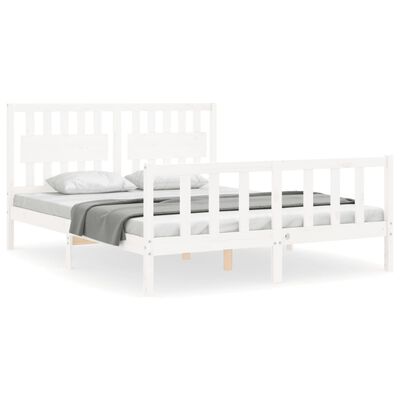 vidaXL Bed Frame without Mattress White King Size Solid Wood Pine