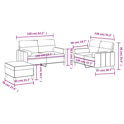 vidaXL 3 Piece Sofa Set with Pillows Dark Grey Fabric