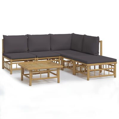 vidaXL 6 Piece Garden Lounge Set with Dark Grey Cushions Bamboo